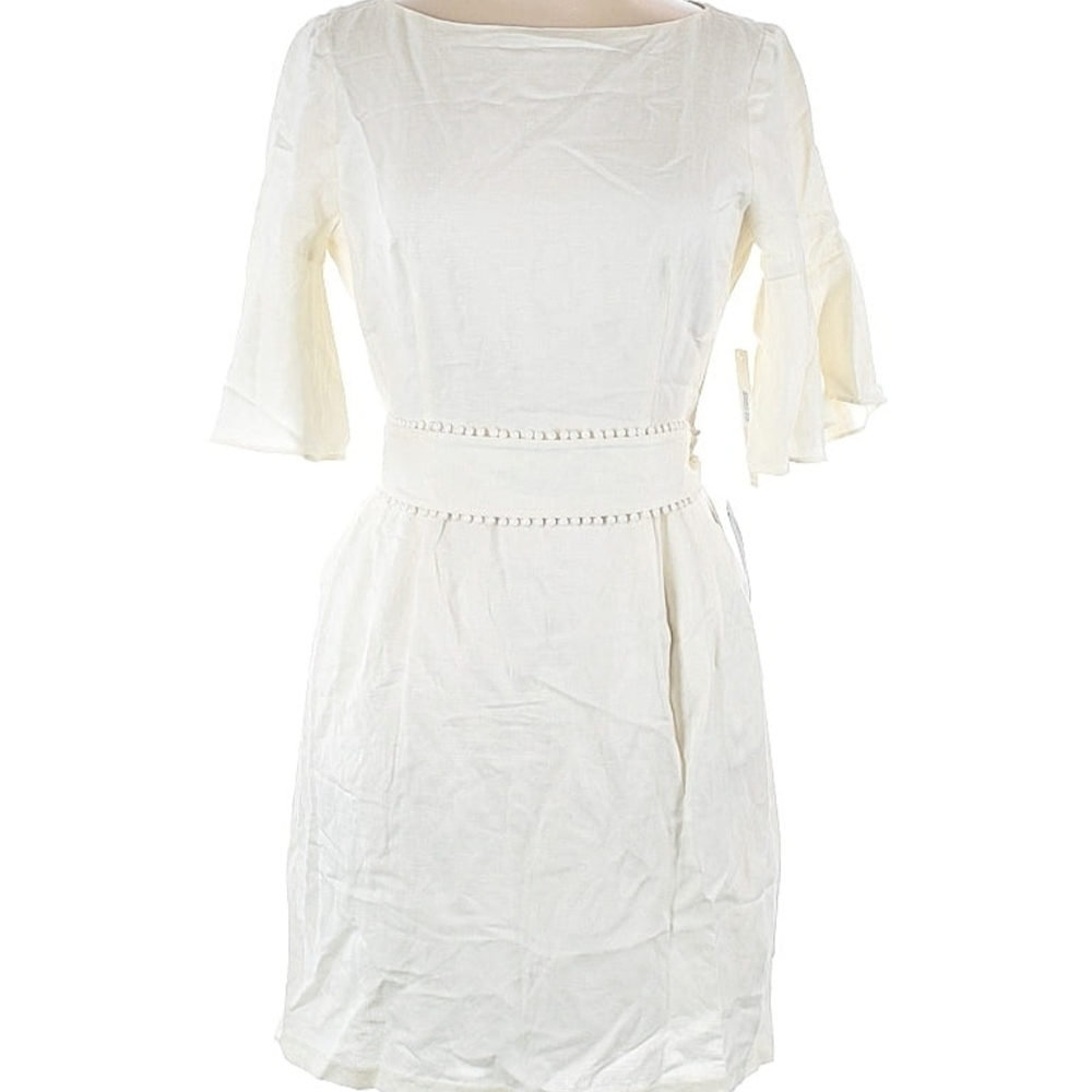 NWT Eliza J Cream Dress with Flared Sleeves Linen/Cotton